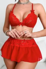 Sofya Passion Fantezi Kırmızı Dantelli Fiyonklu Mini Gecelik