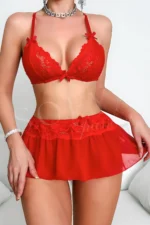 Sofya Passion Fantezi Kırmızı Dantelli Fiyonklu Mini Gecelik - Görsel 2