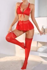 Sofya Passion Fantezi Kırmızı Dantelli Fiyonklu Mini Gecelik - Görsel 4