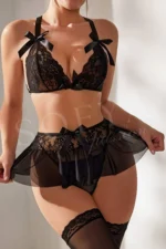 Sofya Passion Fantezi Kırmızı Dantelli Fiyonklu Mini Gecelik - Görsel 6