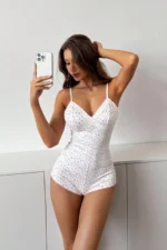 Çiçek Desenli Askılı Tulum Gecelik Body