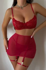 Bordo Etekli Seksi Jartiyer Takım – Straplez Fantazi Gecelik - Görsel 5